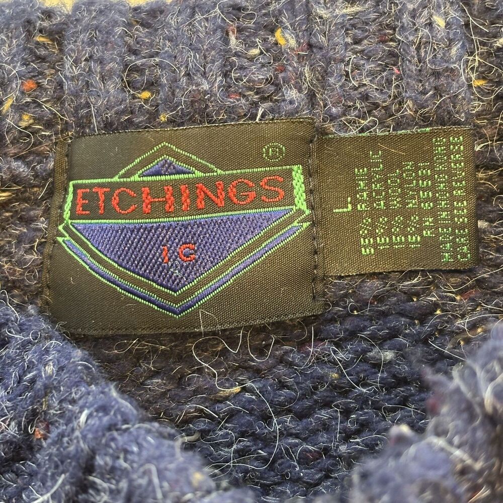 Vintage Etchings Men’s Sweater Wool Blend Grandpa 80s 90s Fair Isle Cabincore L - Picture 8 of 9